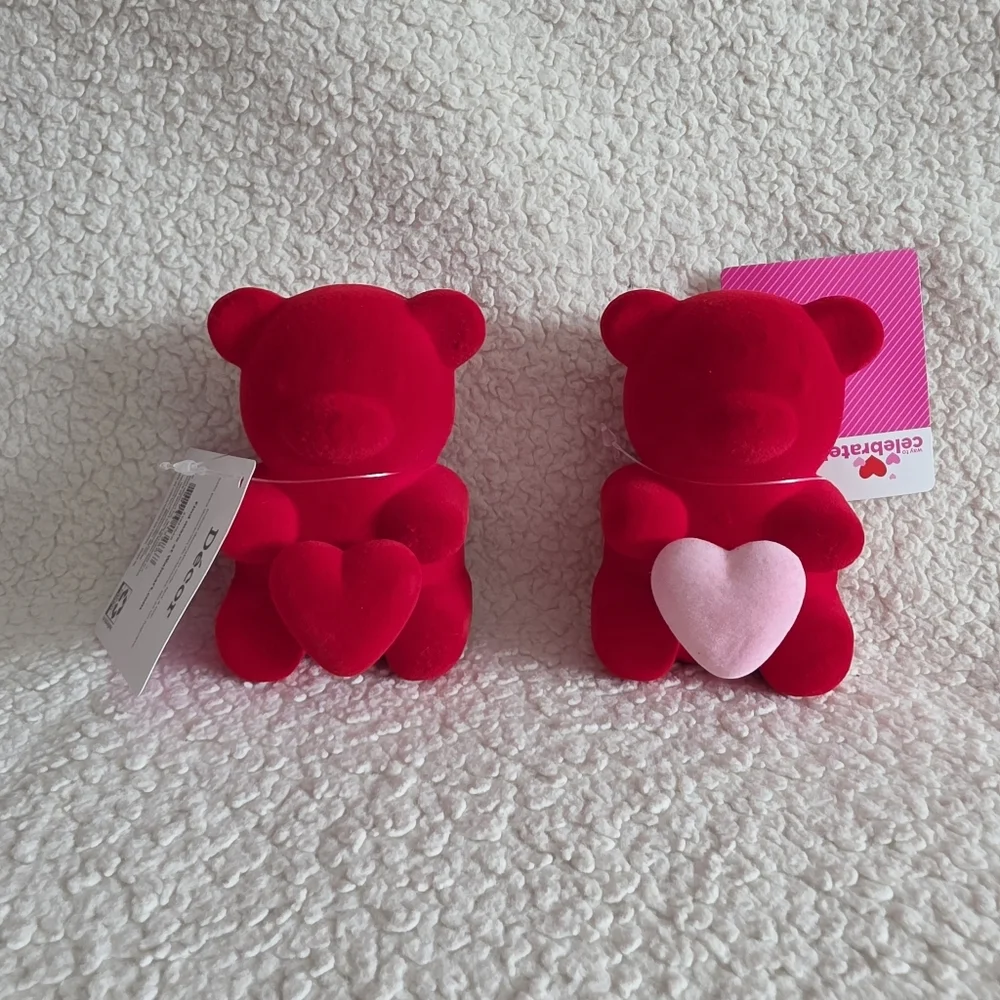 Flocked red Bear with heart bundle Tabletop Decoration 4
